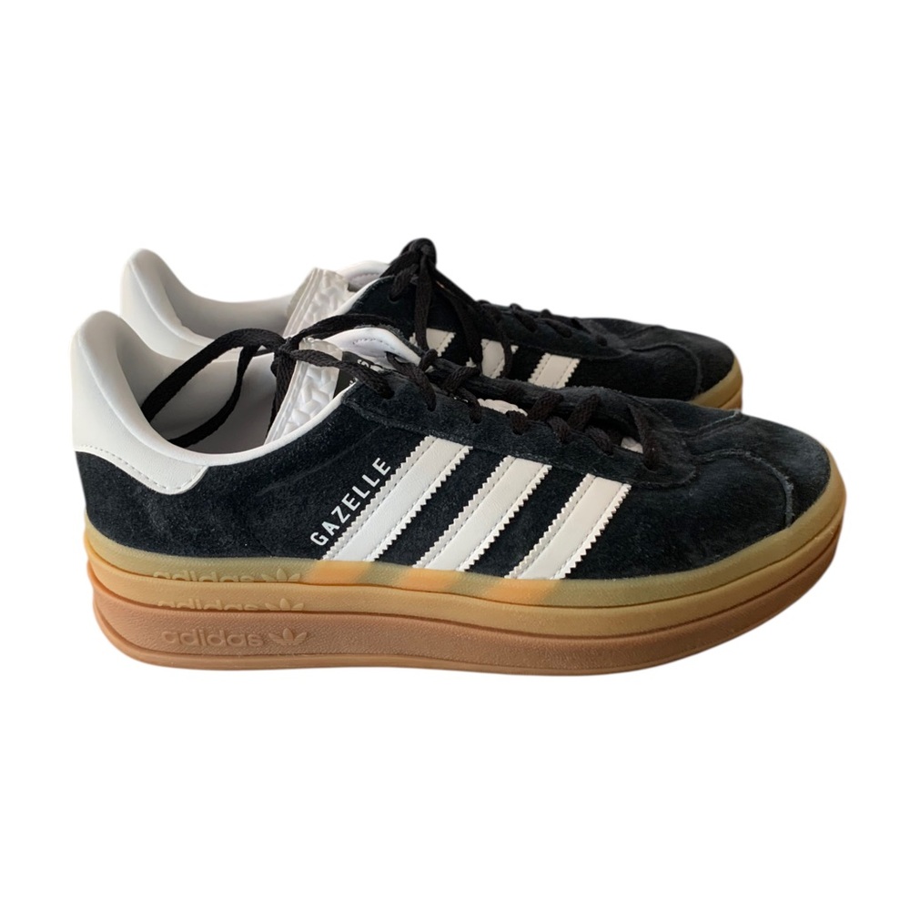 Adidas Womens Gazelle Bold Black White 3 Stripe Gum Sole Platform Sneakers Sz 8